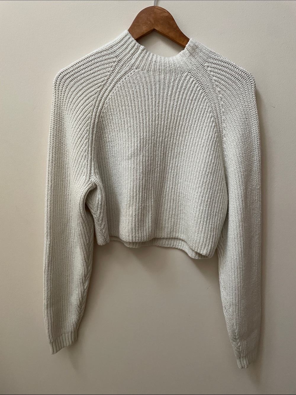 Hollister Cream Ribbed Mockneck Cropped Sweater